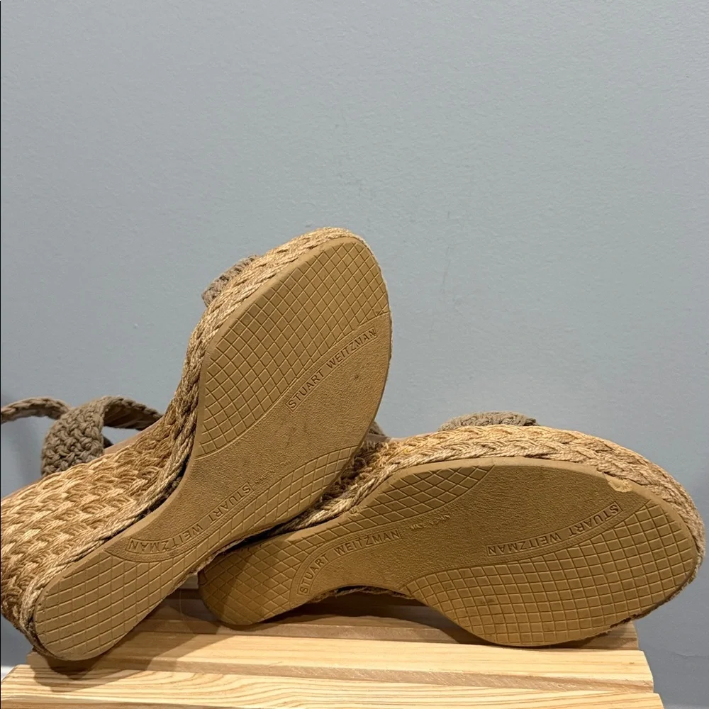 Stuart Weitzman Crochet Espadrille Wedge Sandals Ankle Strap Size 8 - Picture 7 of 12